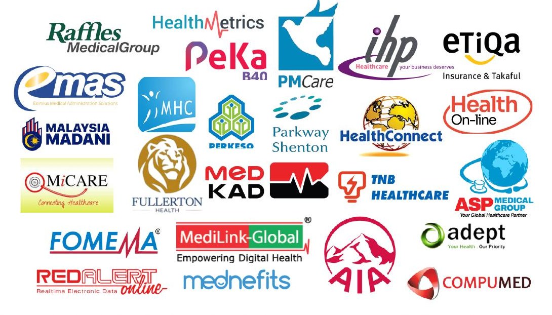 Panel and insurer logos accepted at Klinik MM Care Gelang Patah