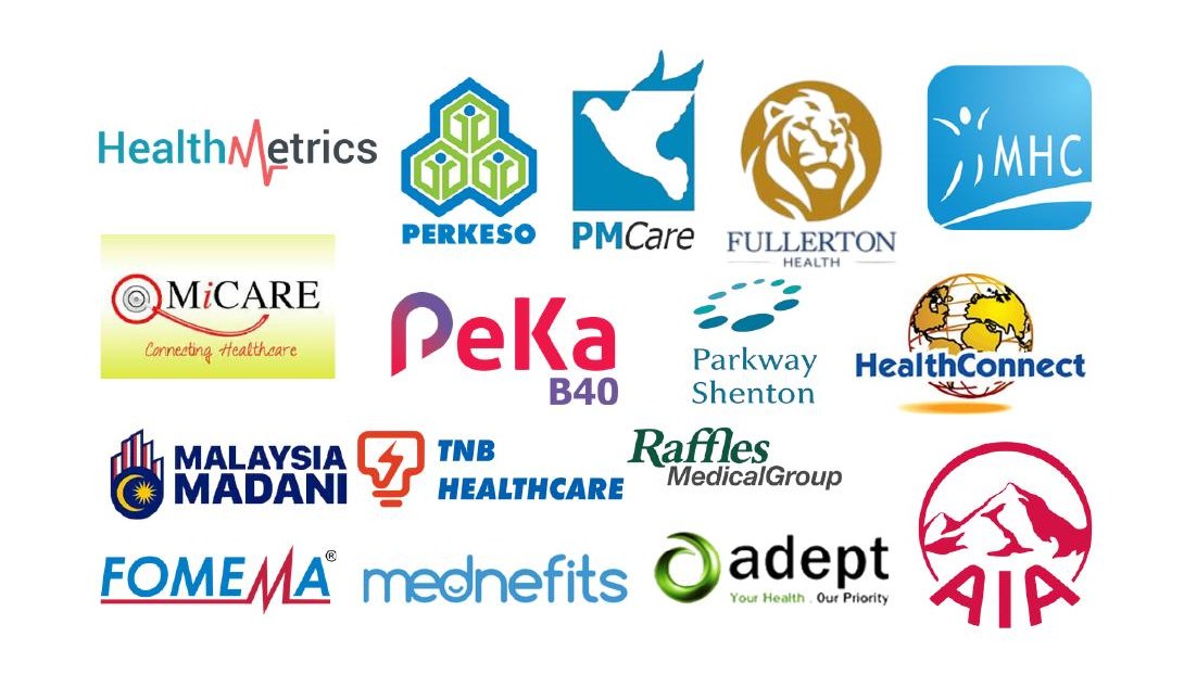 Panel and insurer logos accepted at Klinik MM Care Pekan Nenas